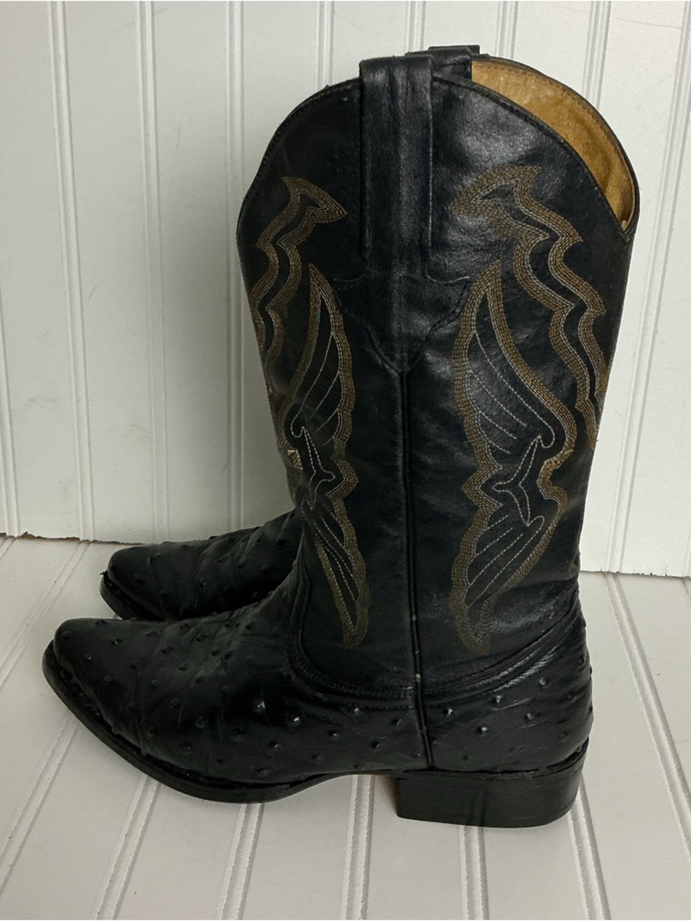 Tierra Blanca Womens USA 7 Mexican 26 Black Leather Vibram Sole Cowboy Boots - Picture 5 of 16